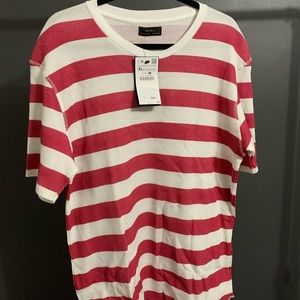 NWT Zara Red and White Striped Waffle T-Shirt